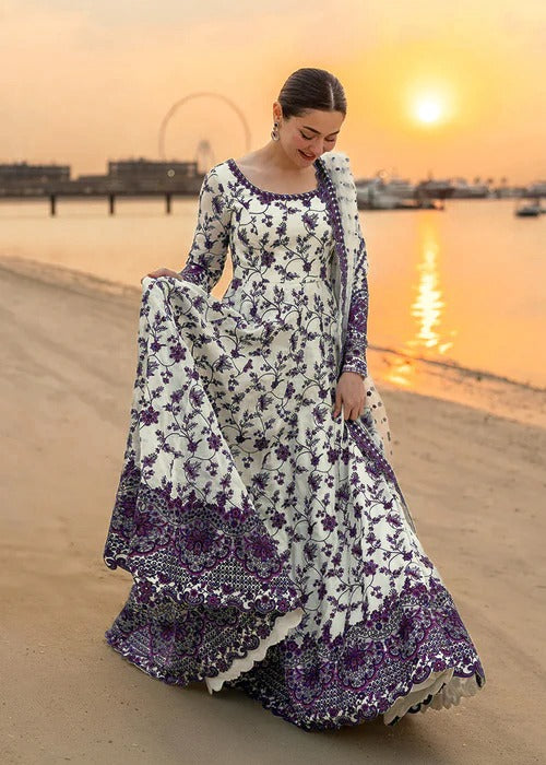 Pure Luxury Lawn Purple & White Embroidered Eid Outfit - LL449