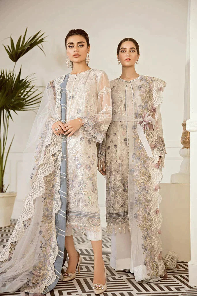 Pure Chiffon Off White Embroidered Dress - WSS007