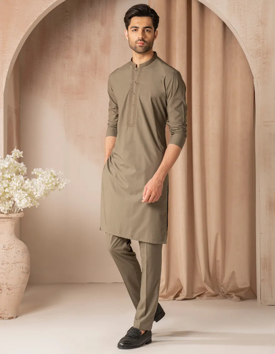 Blended Army Green Kurta Trouser - KP006