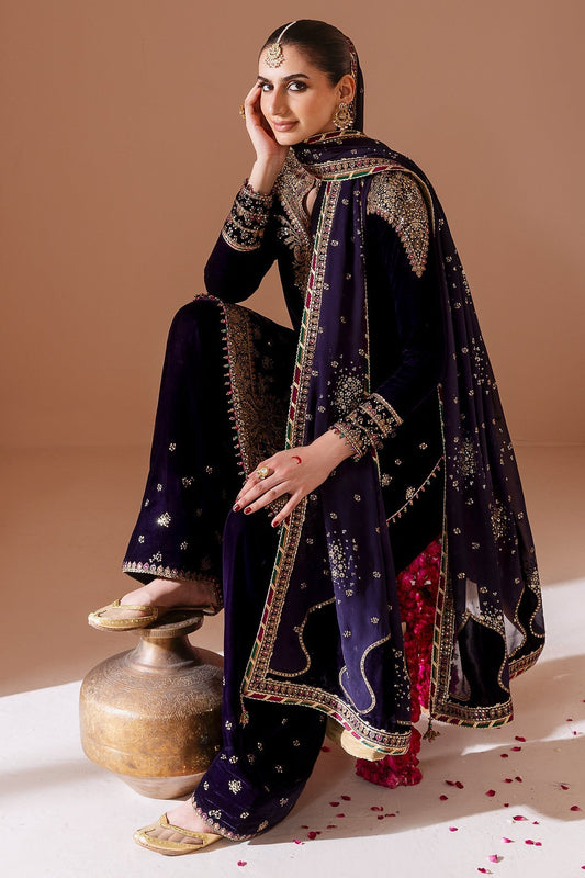 Pure Velvet Purple Embroidered Dress - VC022