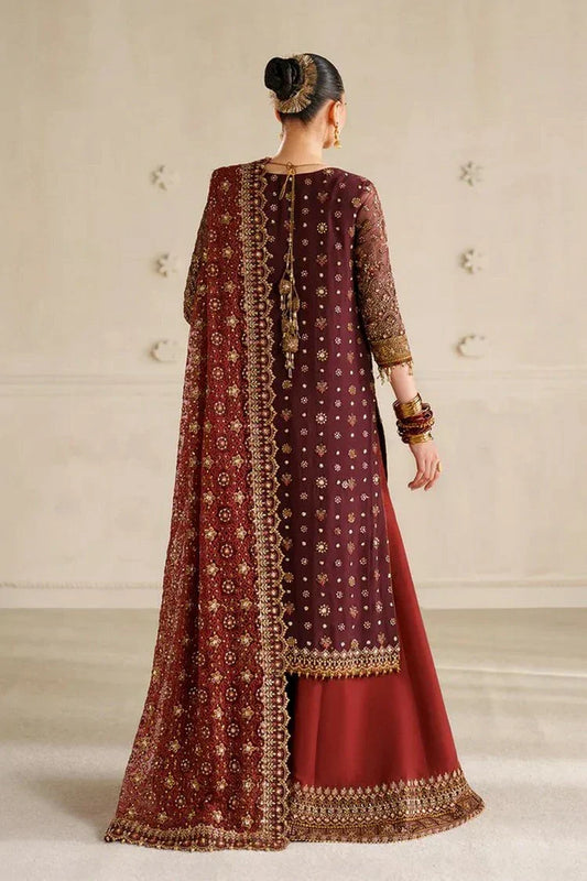 Pure Chiffon Mahroon Embroidered Wedding Dress - WW389