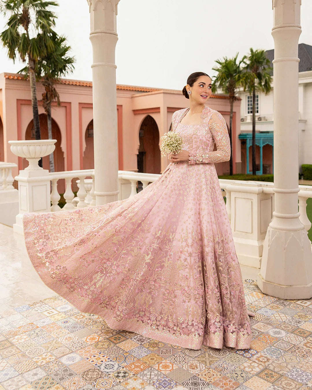 Pure Net Tea Pink Ruzova Embroidered Maxi Dress - WW312