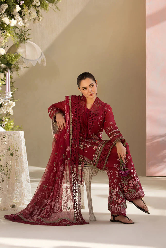 Pure Lawn Mahroon Embroidered Dress - LL244