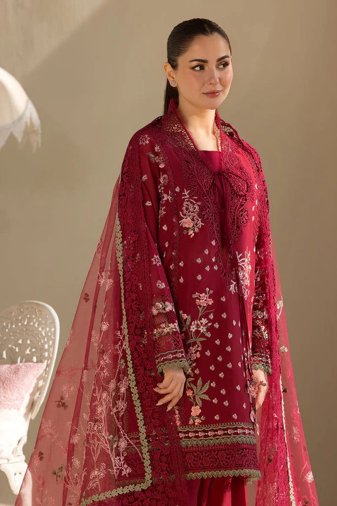Pure Lawn Mahroon Embroidered Dress - LL244