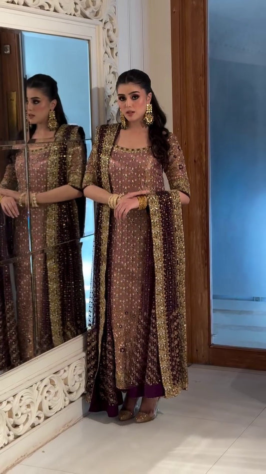 Pure Mysoori Pink Gold & Plump Embroidered Dress - WW527