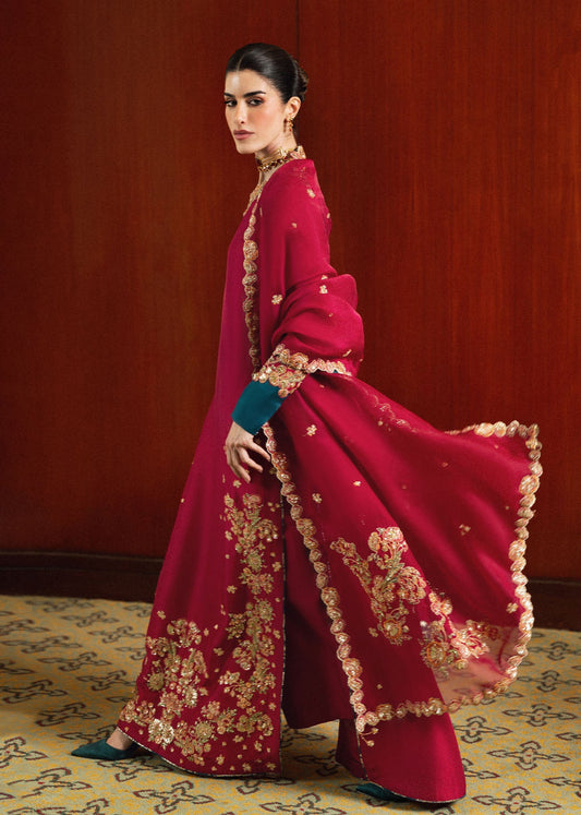 Pure Raw Silk Red Embroidered Dress - WW525