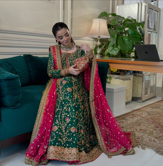 Pure Chiffon Emerald Green Embroidered Dress - WW519