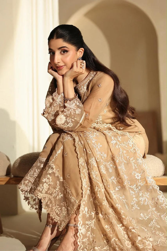 Pure Chiffon Brown Embroidered Dress - WW503