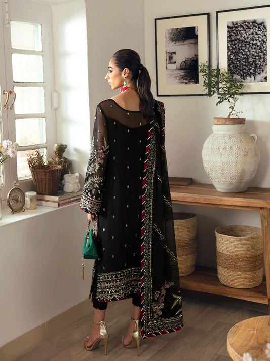 Pure Chiffon Black Embroidered Dress - WW513