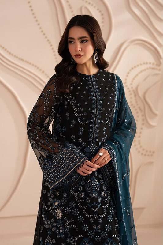 Pure Chiffon Black Embroidered Dress - WW514