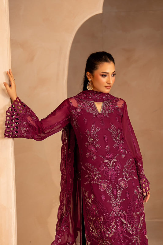 Pure Chiffon Pink Embroidered Dress - WW532