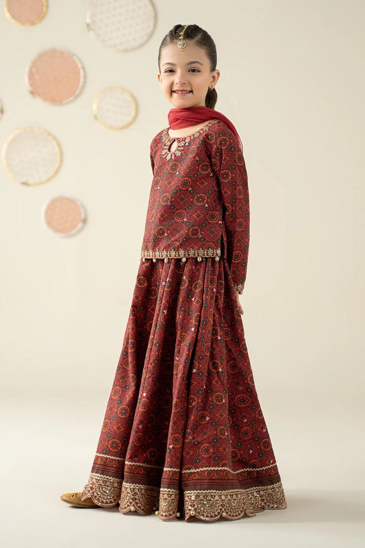 Pure Chiffon Embroidered Mahroon Kids Outfit - RS010