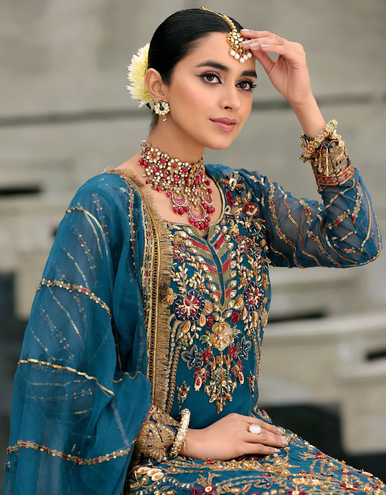 Pure Chiffon Wedding Embroidered Dress : WW117