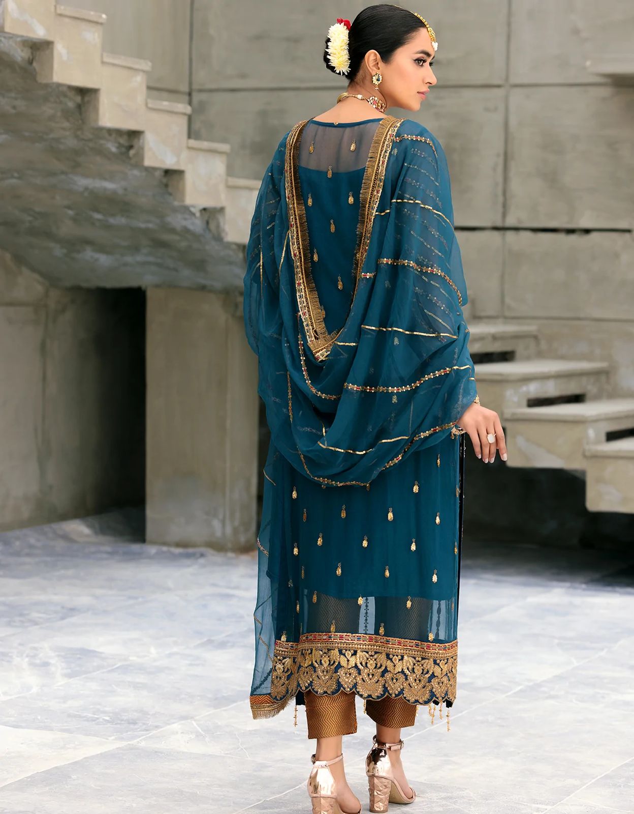Pure Chiffon Wedding Embroidered Dress : WW117