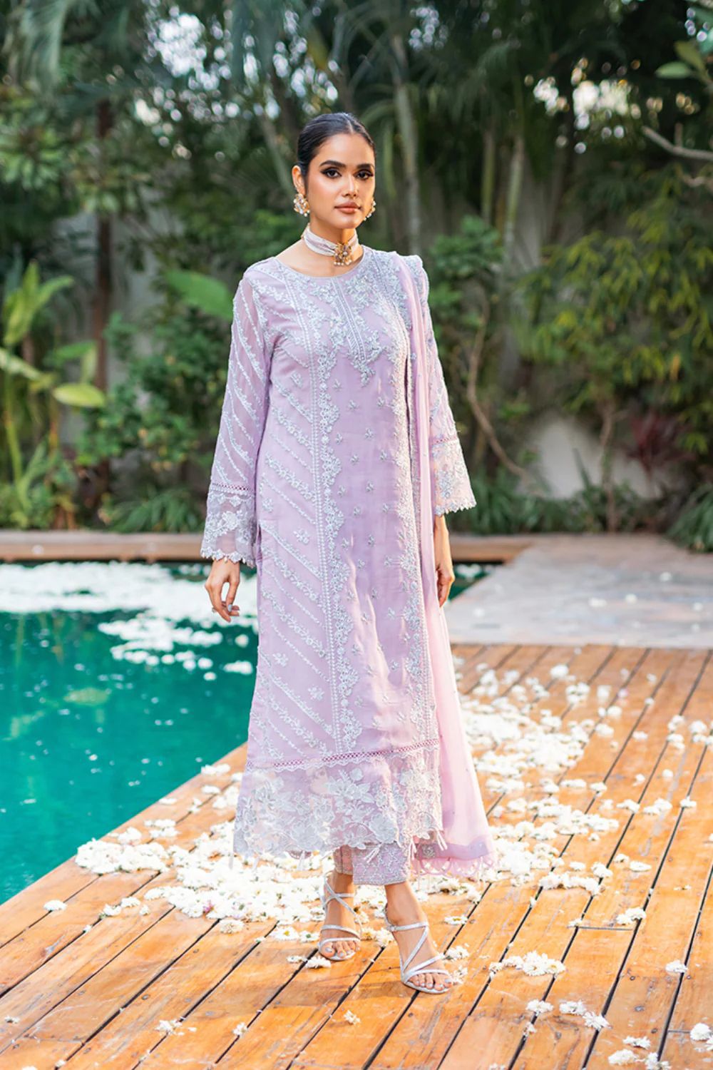 Pure Chiffon Lavender Embroidered Dress : WW176