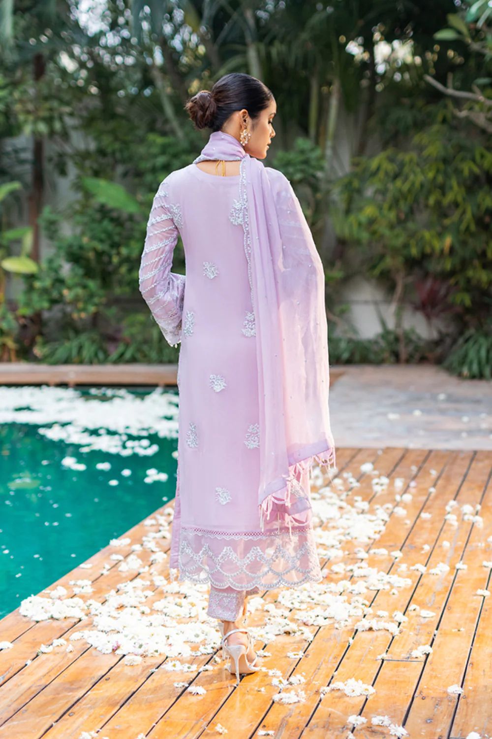 Pure Chiffon Lavender Embroidered Dress : WW176