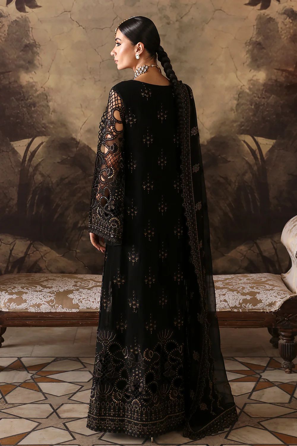 Pure Chiffon Black Embroidered Dress - WW241