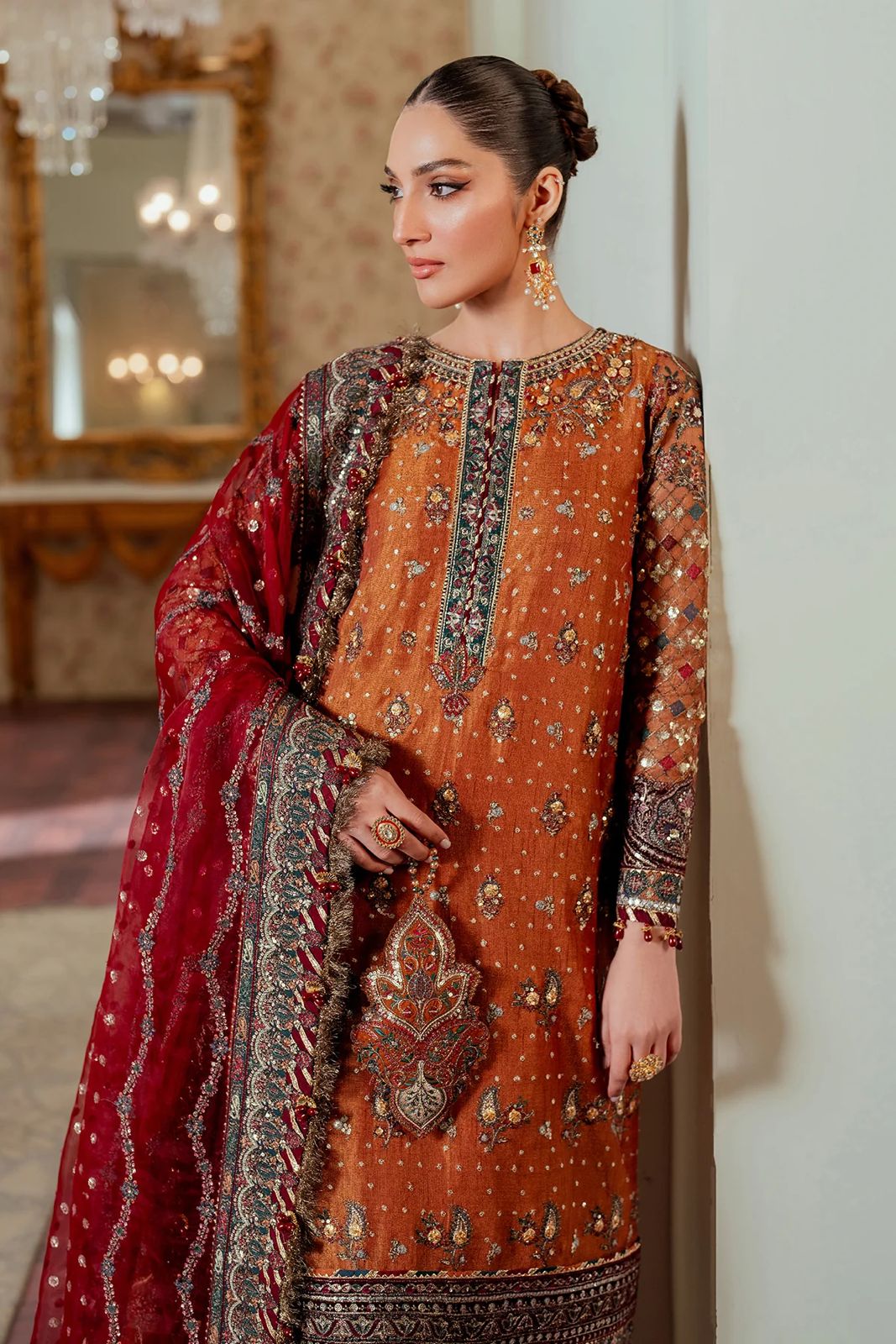 Pure Chiffon Bridal Embroidered Dress - WW255