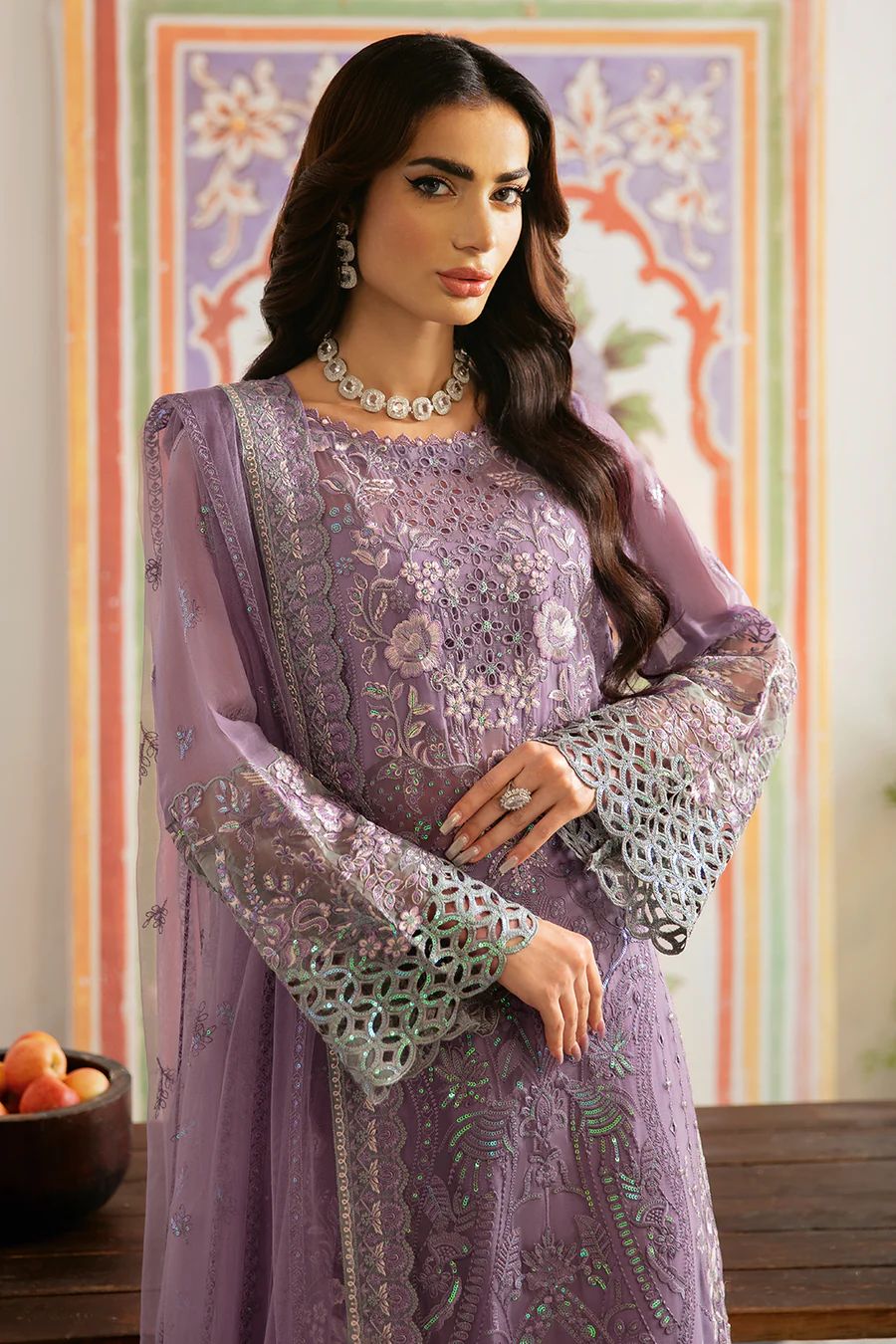 Pure Chiffon Purple Embroidered Dress - WW279