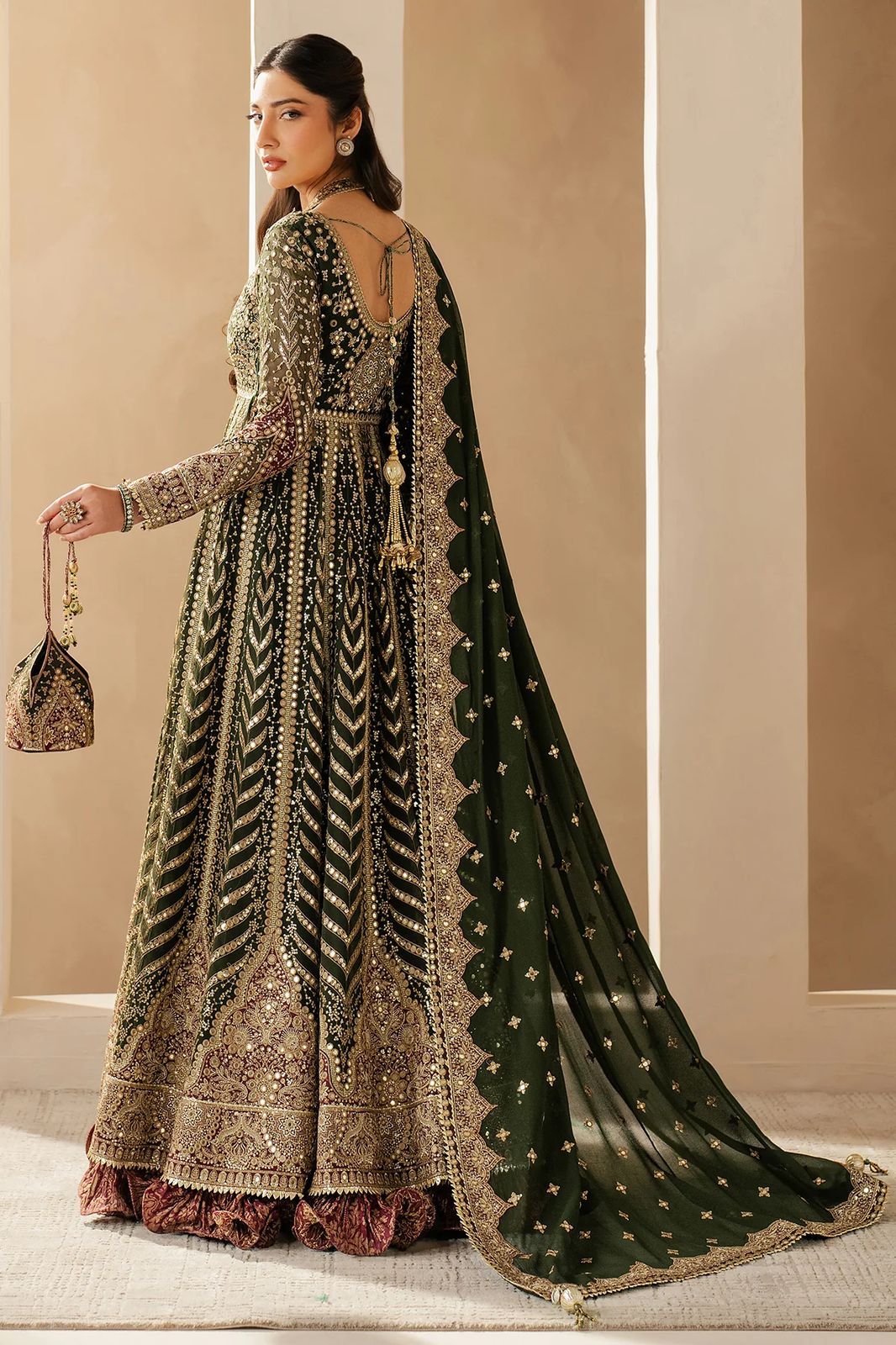 Pure Chiffon Green Embroidered Dress - WW276