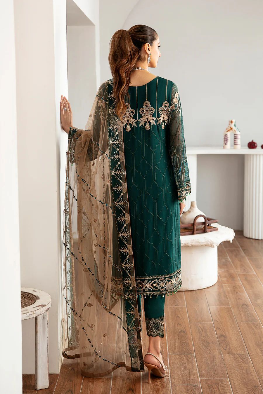 Pure Chiffon Zinc Embroidered Dress - PW221