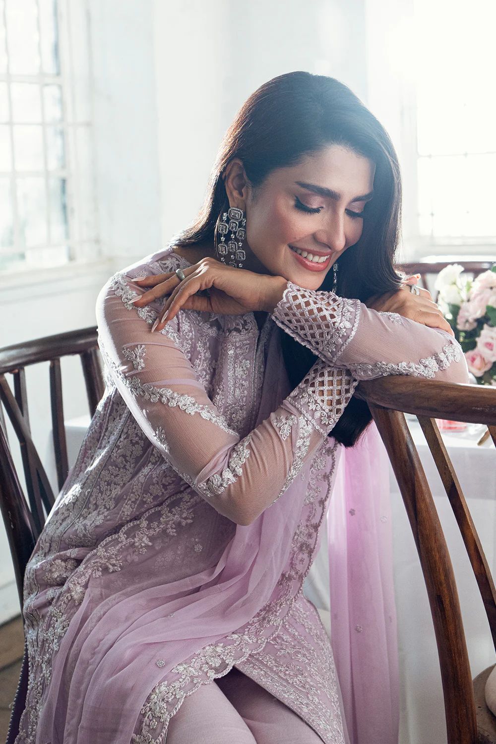 Pure Chiffon Lavender Embroidered Dress - PW219