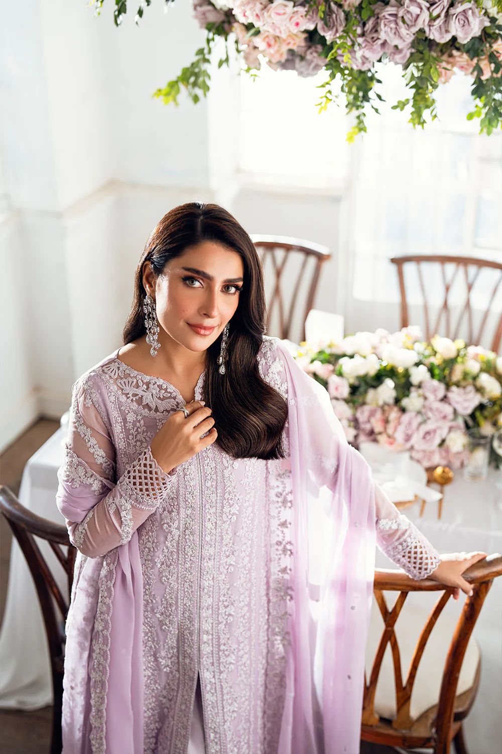 Pure Chiffon Lavender Embroidered Dress - PW219