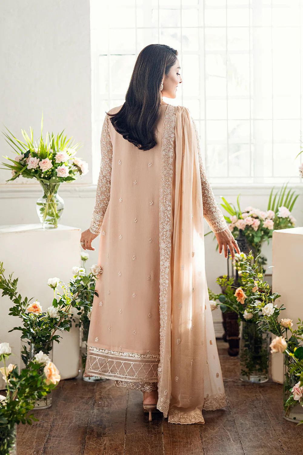 Pure Chiffon Skin Embroidered Dress - PW218