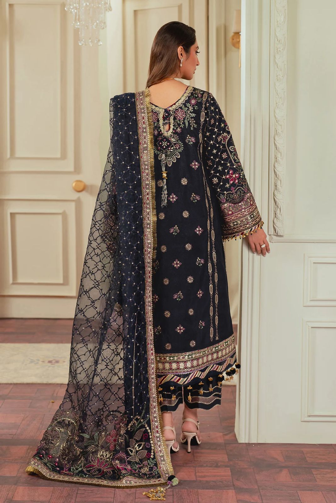Pure Chiffon Black Grey Embroidered Dress : WW275