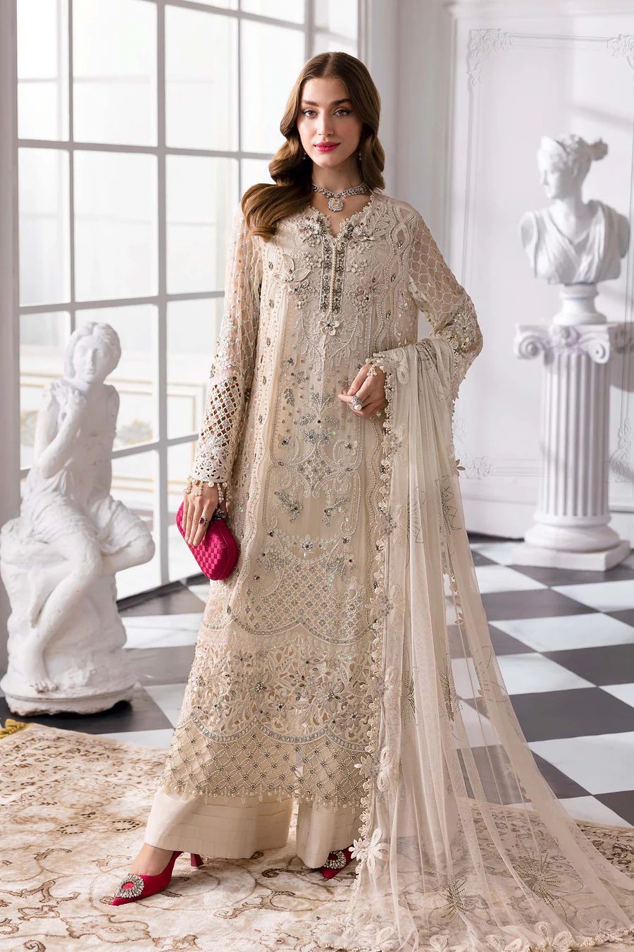 Pure Chiffon Cream Embroidered Dress : WW277
