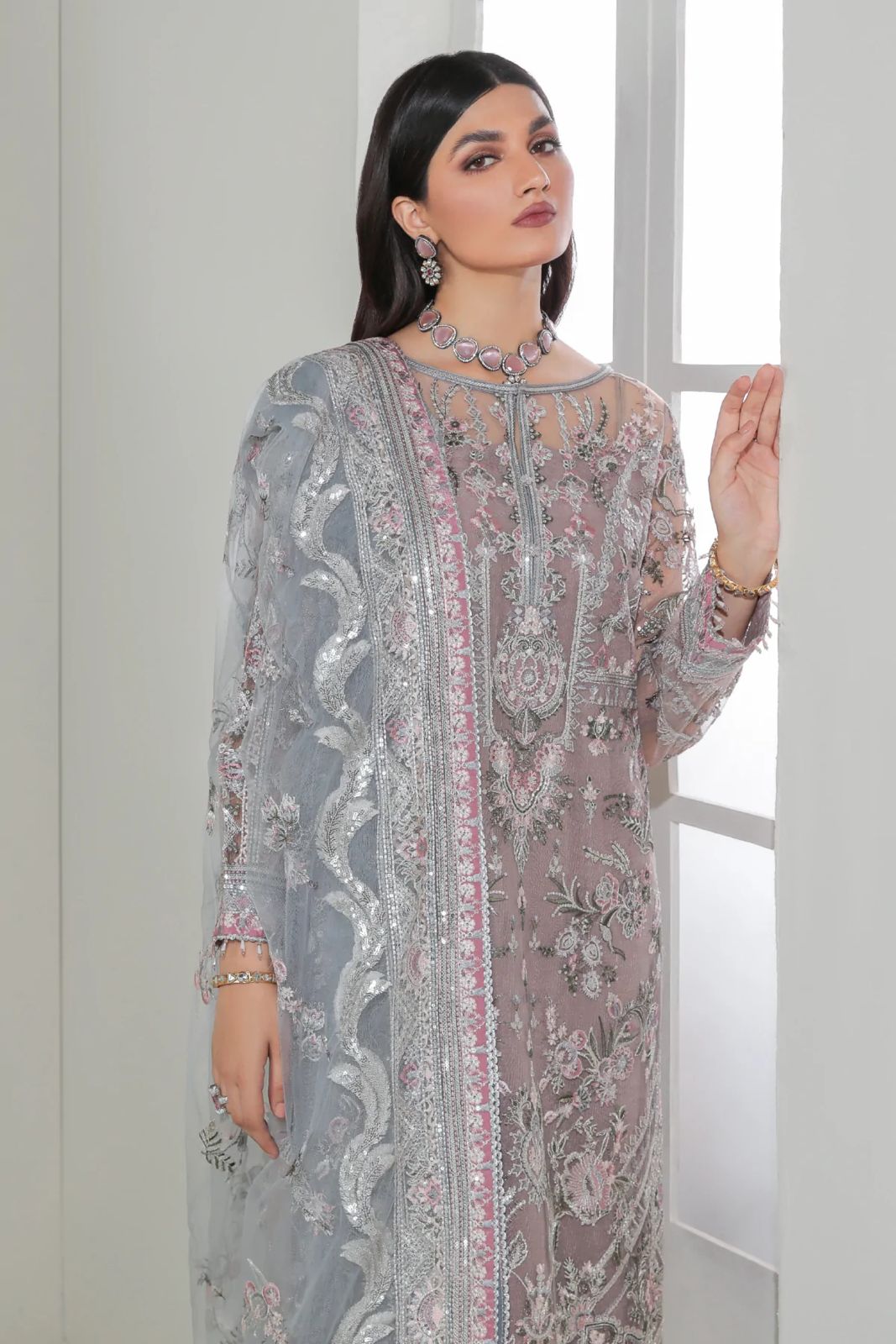 Pure Chiffon Elegant Embroidered Dress : PW218
