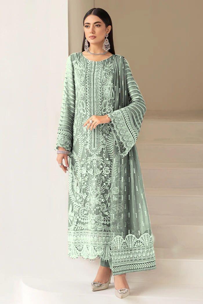 Pure Chiffon Pista Green Embroidered Dress : PW217