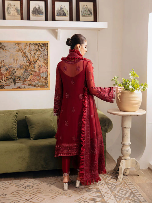 Pure Chiffon Red Embroidered Dress - WW375