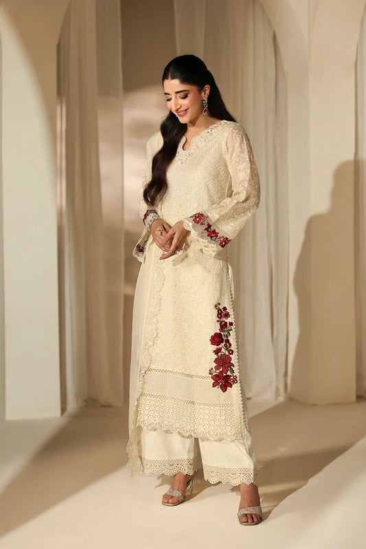 Pure Chiffon Off White Embroidered Wedding Dress - WW405