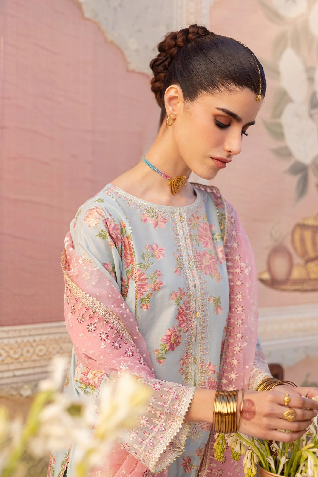 Pure Lawn Grey Embroidered Eid Outfit - LL423