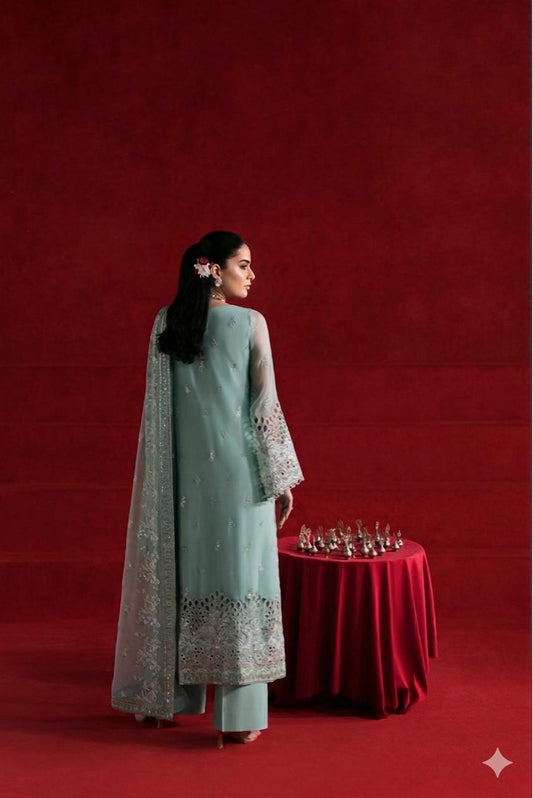 Pure Chiffon Heavy Embroidered Wedding Dress - WW442