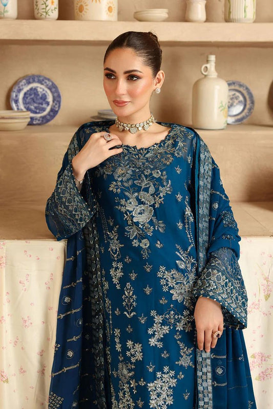Pure Chiffon Royal Blue Embroidered Formal Dress - PW520