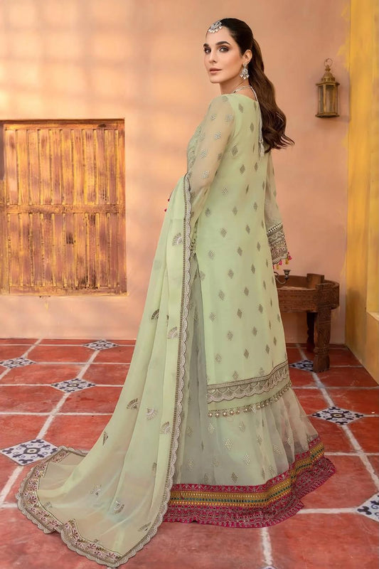 Pure Chiffon Pista Green Embroidered Formal Dress - WW514