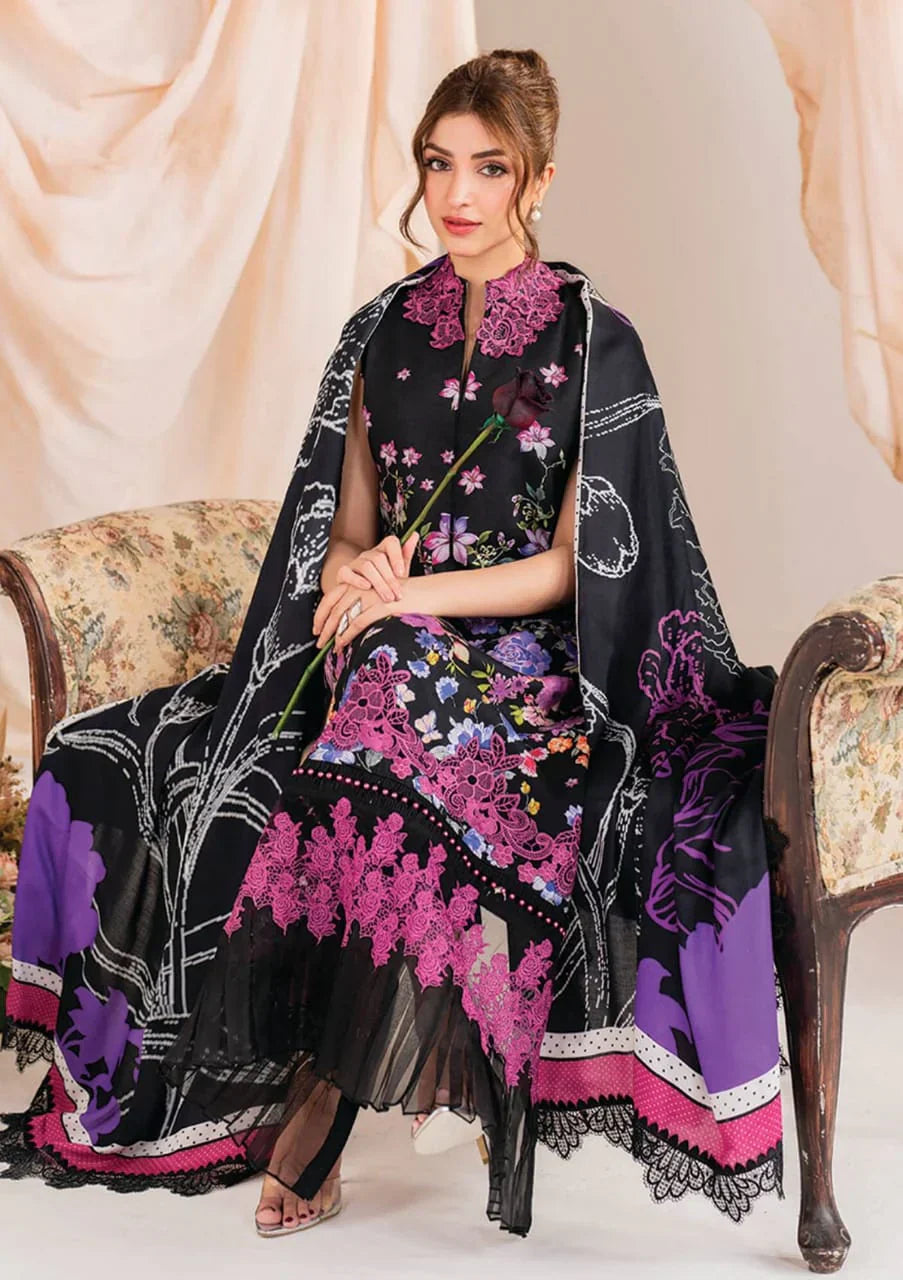 Pure Lawn Black Embroidered Dress - LL224