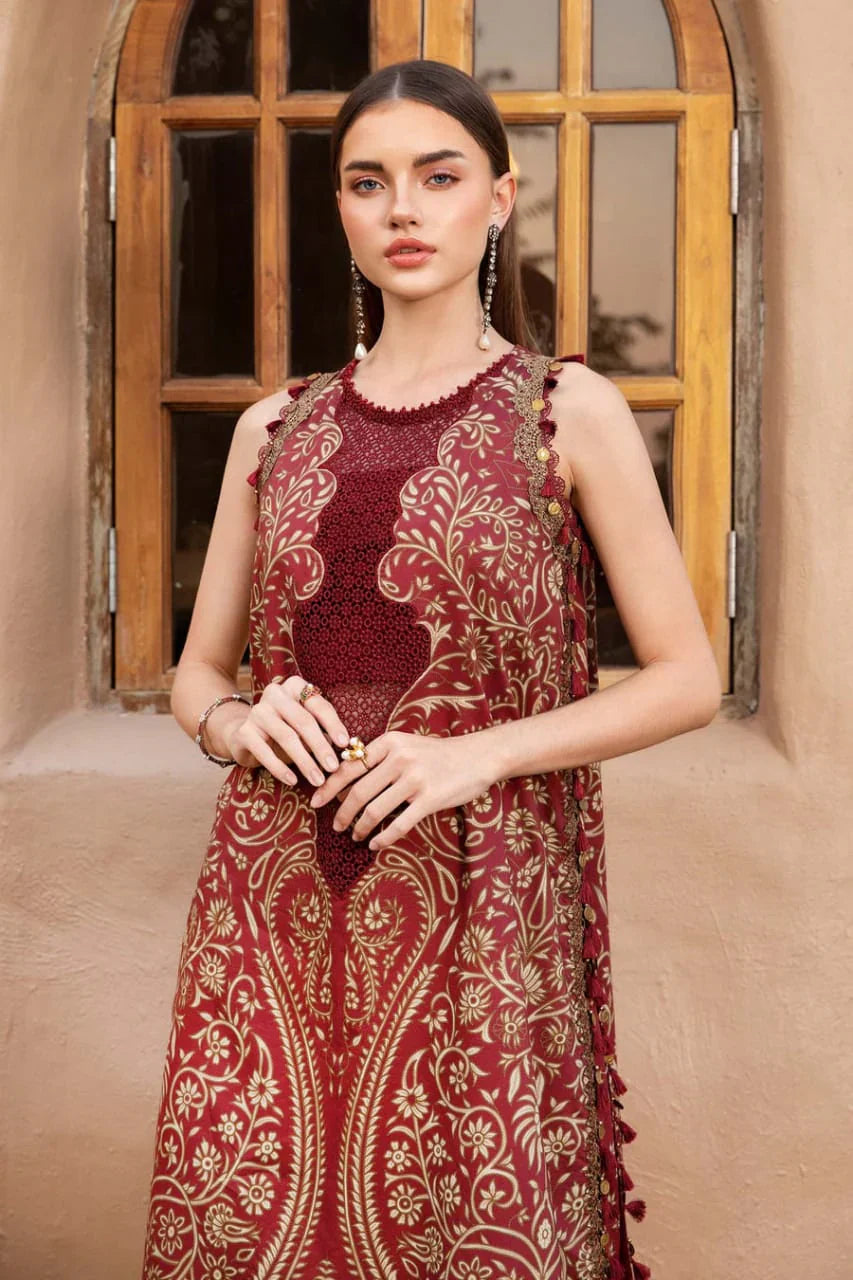 Pure Lawn Mahroon Embroidered Dress - LL223