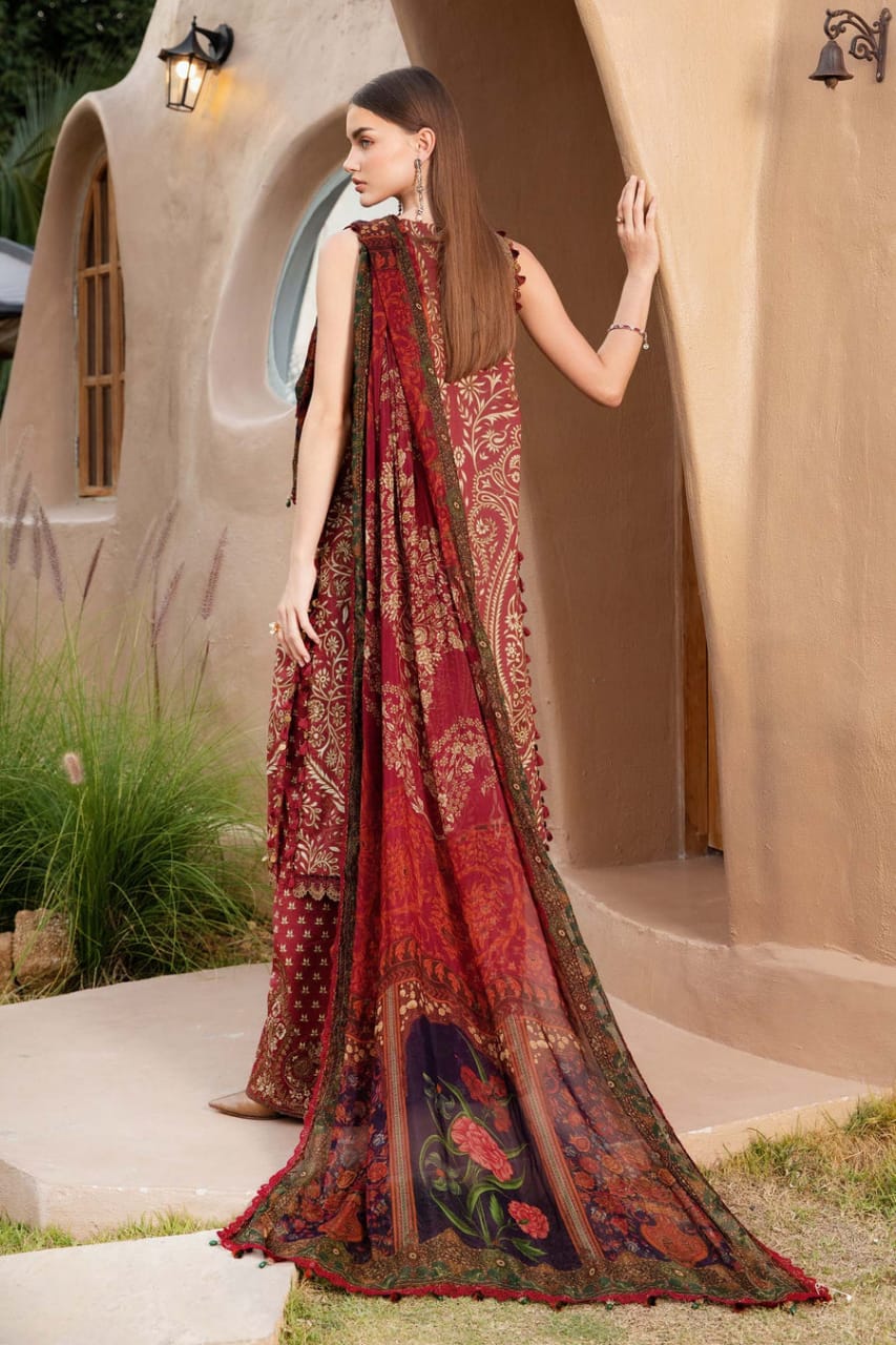 Pure Lawn Mahroon Embroidered Dress - LL223