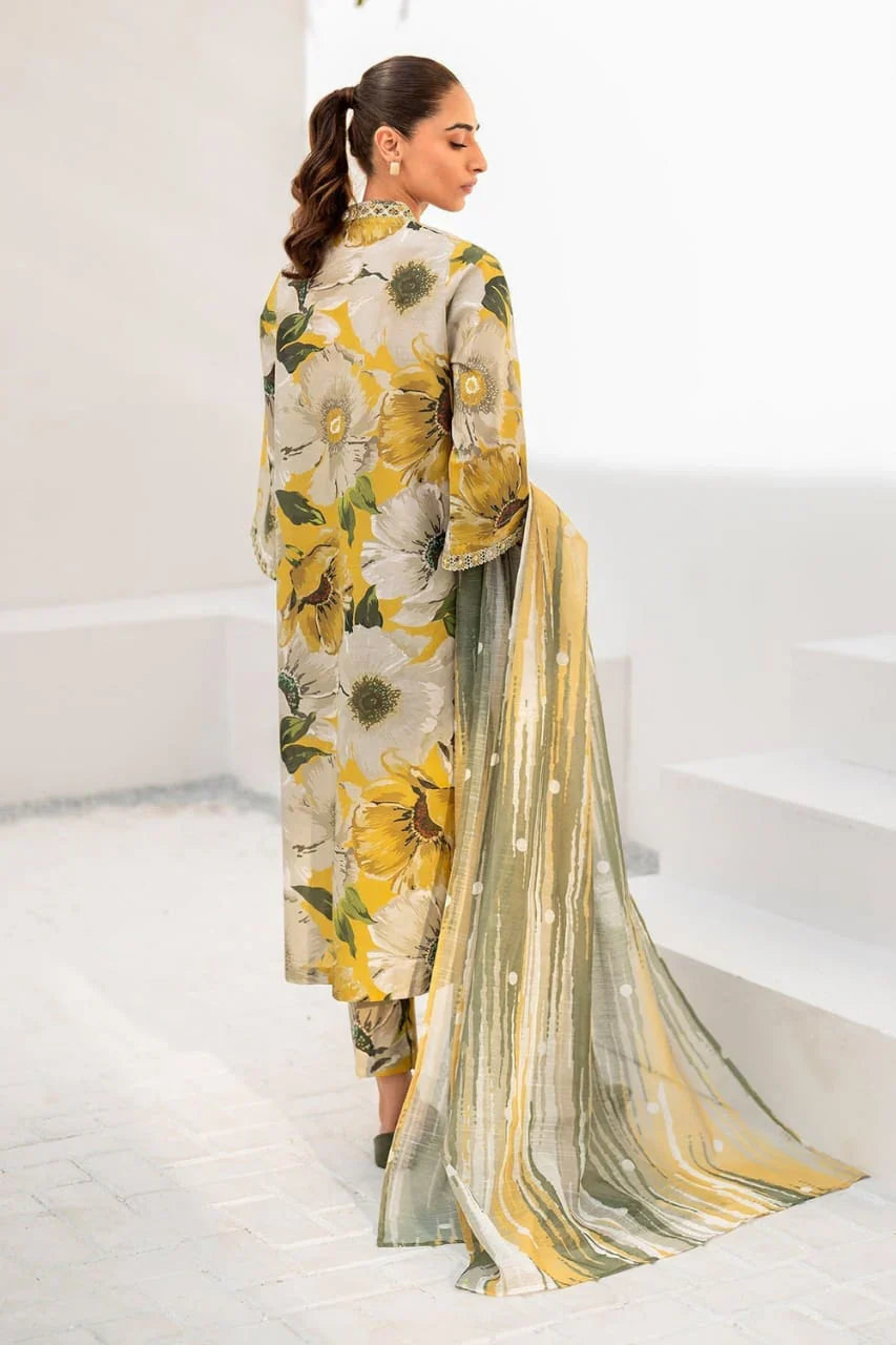 Pure Lawn Yellow Embroidered Dress - LL215
