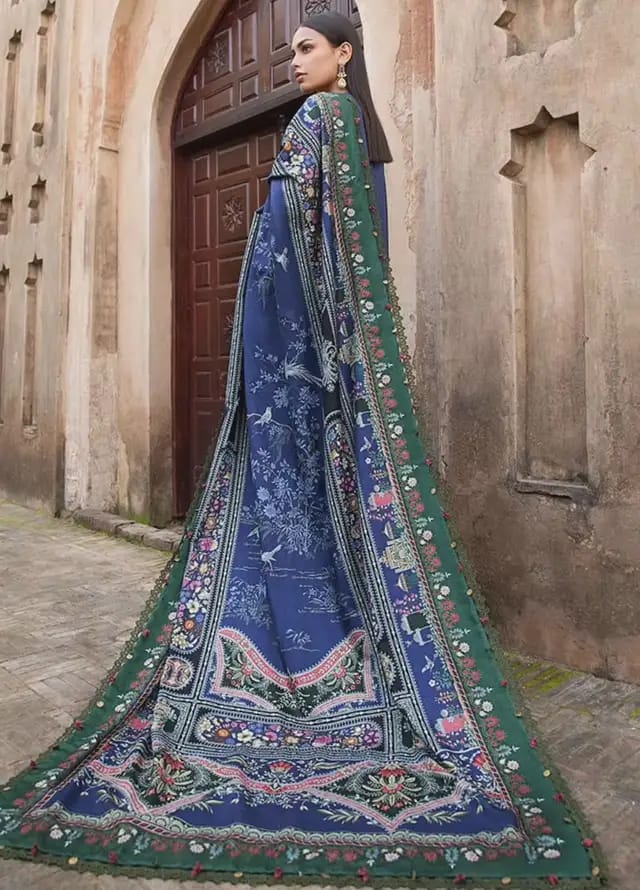 Pure Lawn Blue Embroidered Dress - LL204