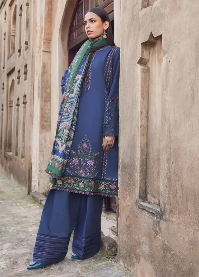 Pure Lawn Blue Embroidered Dress - LL204