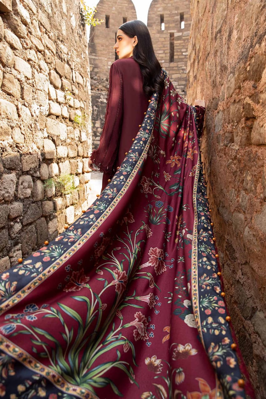 Pure Lawn Mahroon Embroidered Dress - LL205