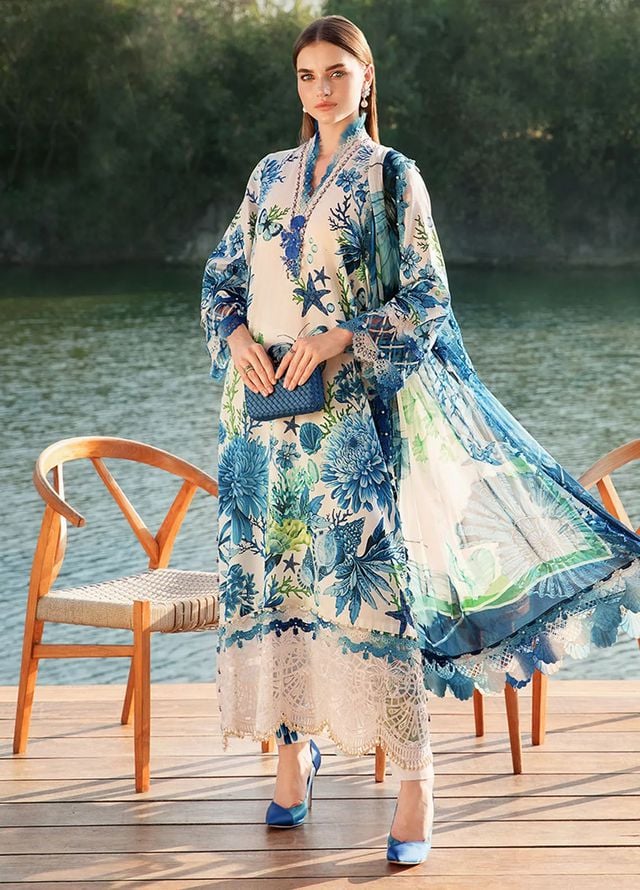 Pure Lawn Blue Digital Embroidered Dress - LL200
