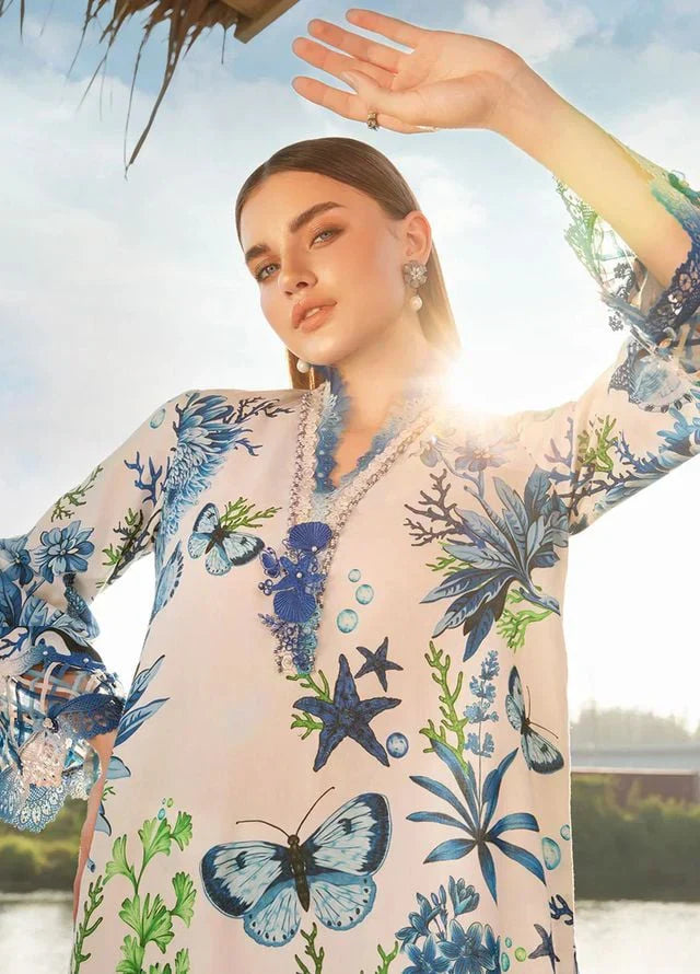 Pure Lawn Blue Digital Embroidered Dress - LL200