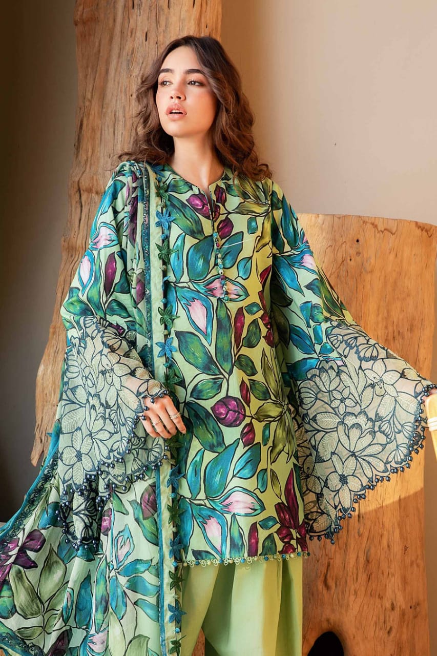 Pure Lawn Green Embroidered Dress - LL230