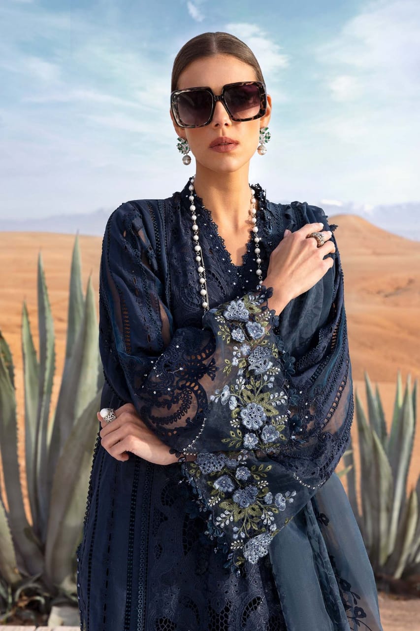 Pure Lawn Navy Blue Chickenkari Dress - LL235
