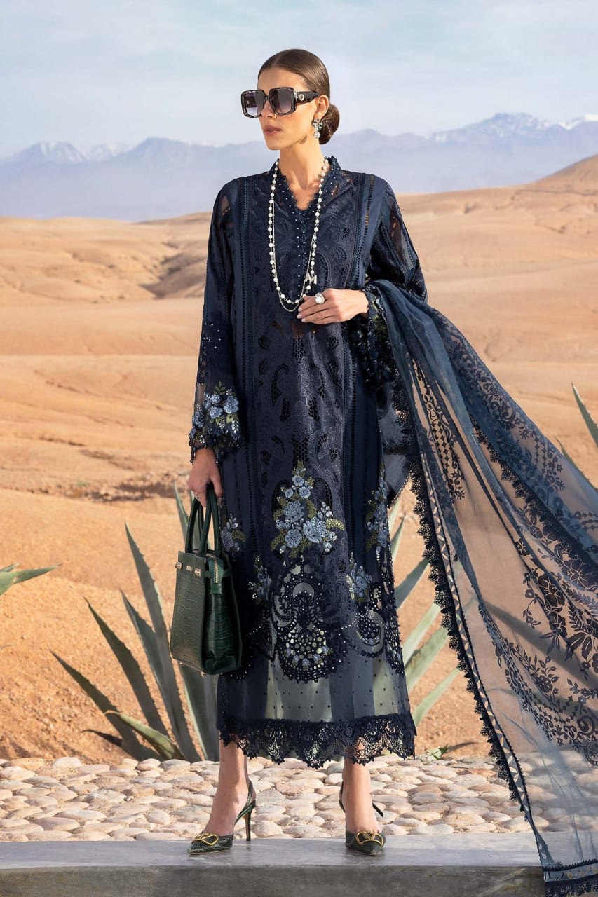 Pure Lawn Navy Blue Chickenkari Dress - LL235
